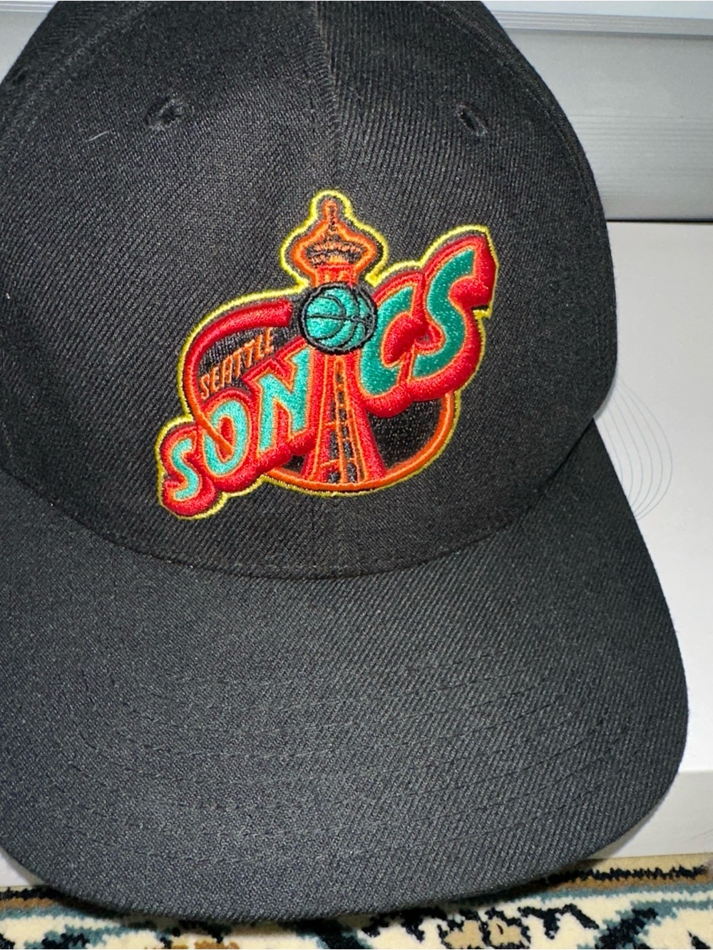 Seattle Sonics Black Snapback Hat with Colorful Patch